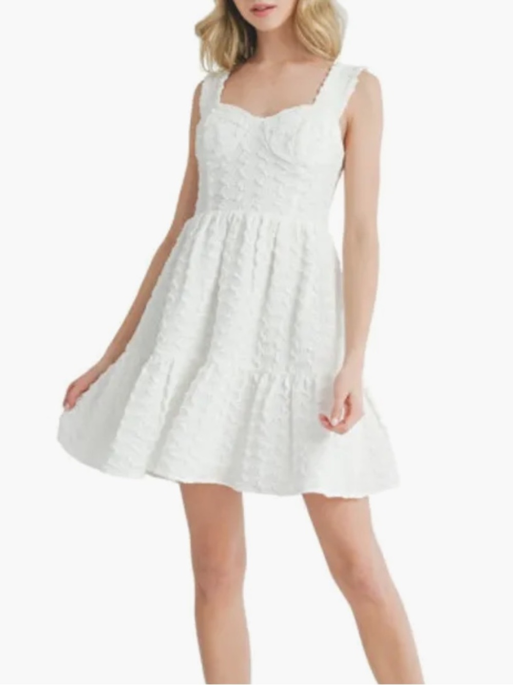All in Favor White Textured Mini Sundress